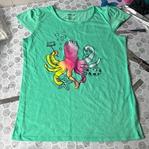 Cat and Jack XL Green Cap Sleeve Octopus Graphic T